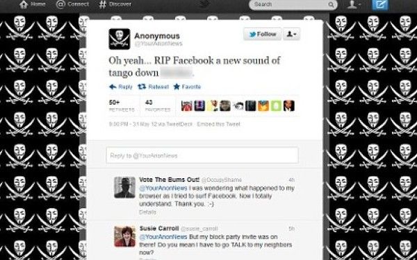 Motivul pentru care Facebook nu a functionat timp de 3 ore. Anonymous isi lauda victoria pe Twitter
